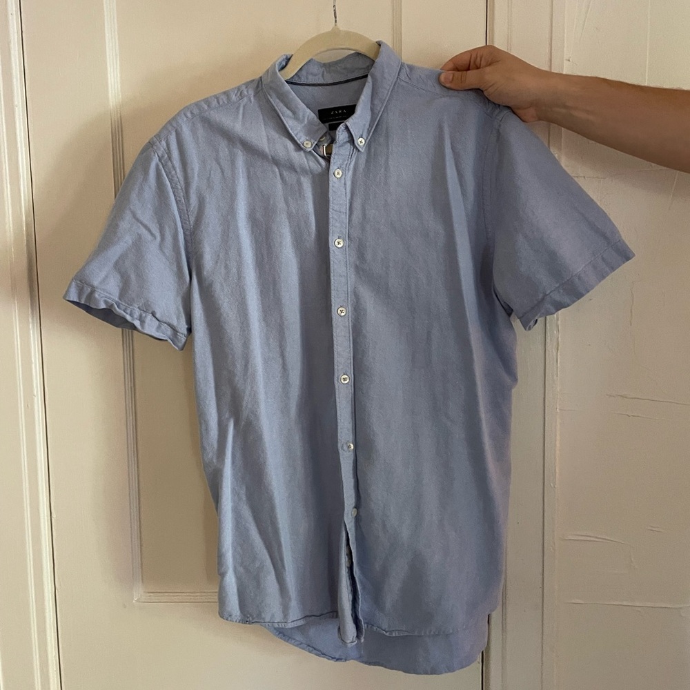 Zara Men’s Slim Fit Blue Short Sleeve Button Up - XL